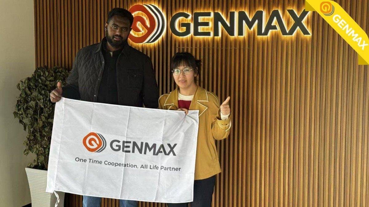 Industrial representatives from Ethiopia posing for a commemorative group photograph with company executives at the foam recycling machinery factory entrance.