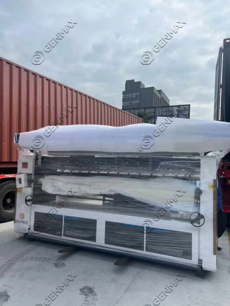 Heavy-duty ultrasonic quilting system being crated for international freight shipping