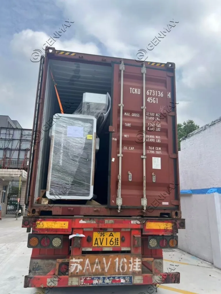 Automated ultrasonic quilting machine being prepared for logistics shipment to client facility