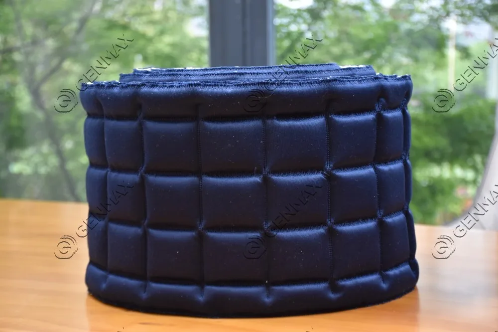 Navy blue satin mattress border fabric with raised cushion square grid pattern produced by ultrasonic quilting machine
